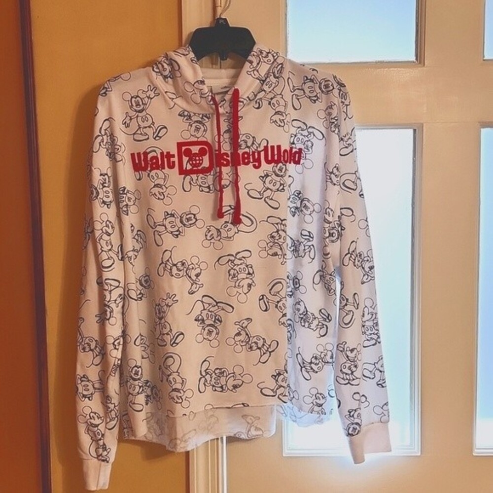 Disney Women's Mickey Mouse White Drawing Hoodie w/ Red Writing Size XL